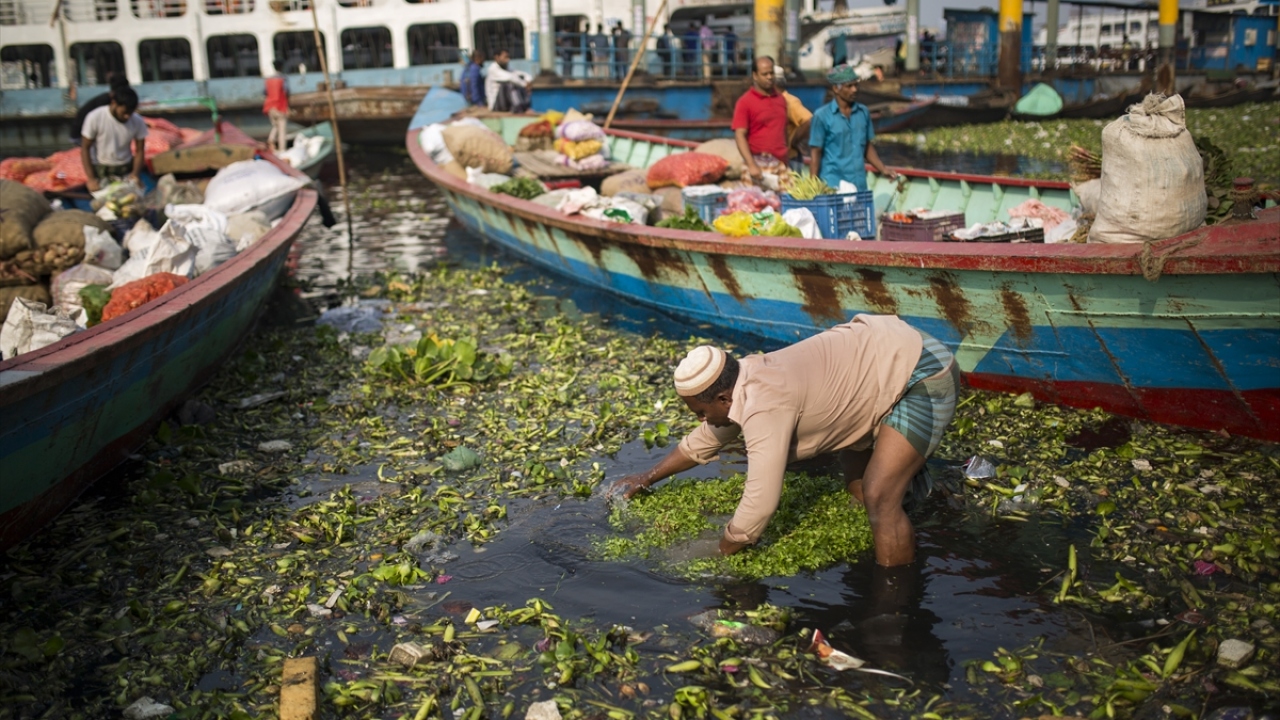 22 Mart Dünya Su Günü dolayısıyla Buriganga Nehri`ndeki çöpler toplandı.