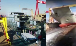 İlk milli uçak gemisi TCG Anadolu suya indirildi