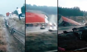 Tır kazası saniye saniye görüntülendi