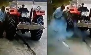 Şişirdiği traktör lastiği bir anda patladı