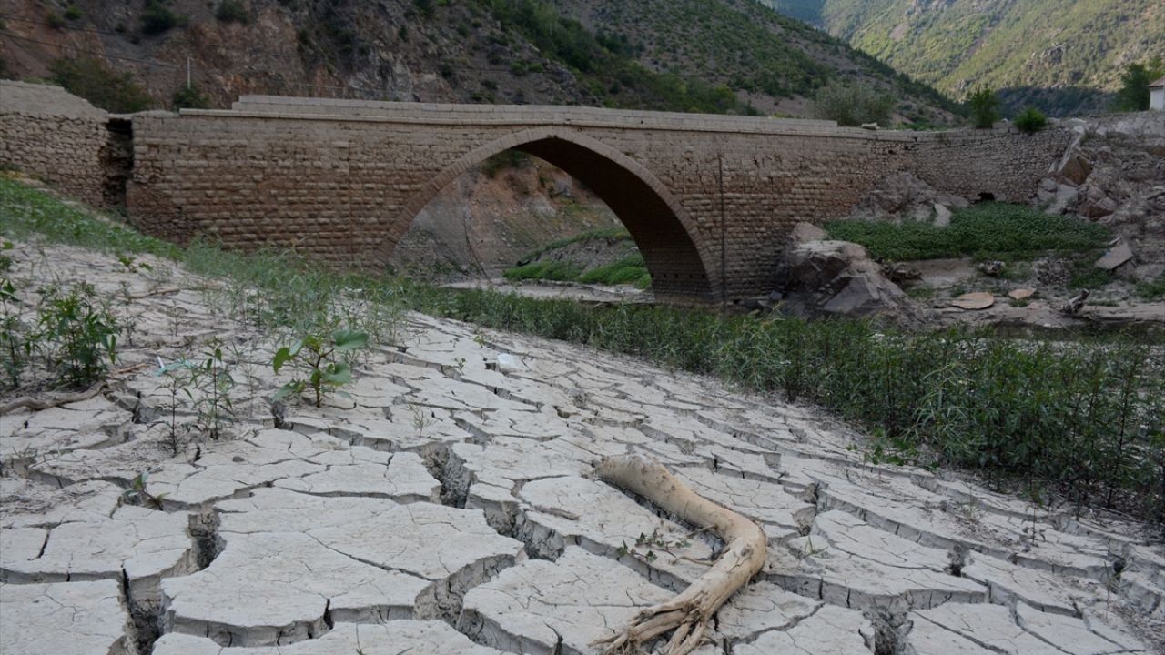 Bazı vatandaşlar köprü etrafında gezinerek sıcağın etkisiyle çoraklaşan baraj kenarında fotoğraf çektirdi.