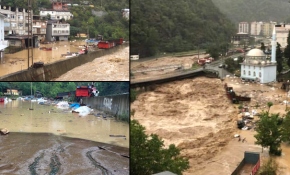 Artvin'de sel nedeniyle dereler taştı yollar kapandı
