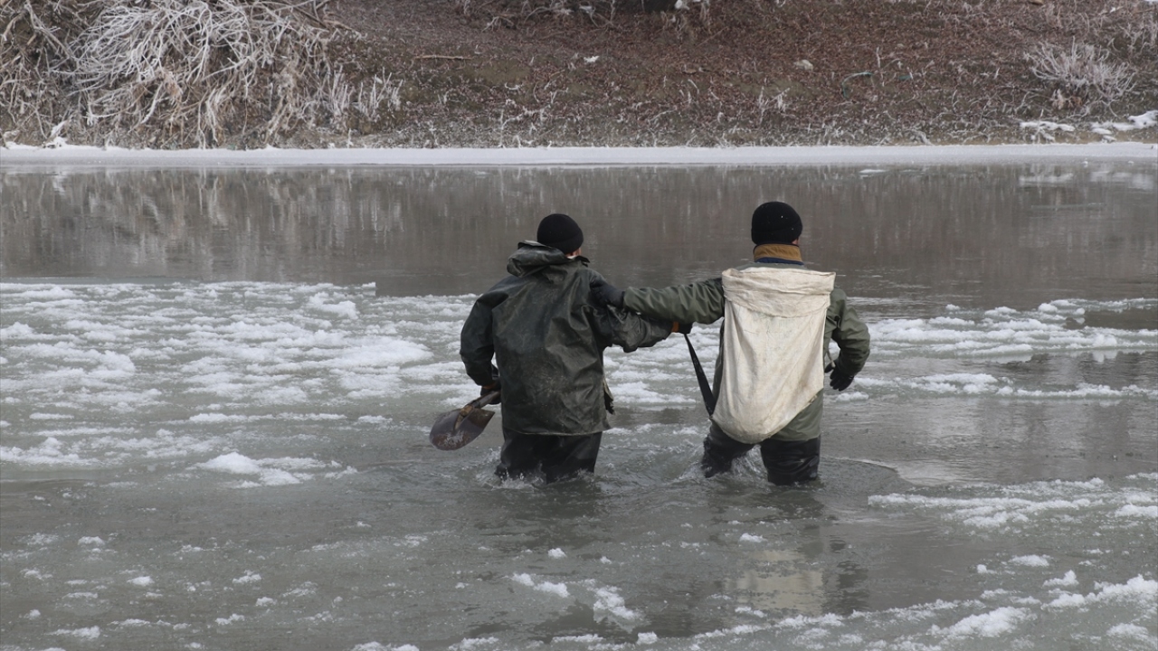 Balıkçılar, ardından yöre halkının nehirlerde avlanmak için kullandığı ve "serpme" ismini verdiği ağı suya atarak avladıkları balıkları çuvallara dolduruyor.