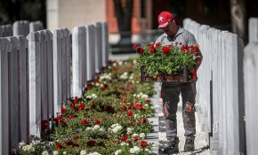 Şehitler Abidesi, kırmızı beyaz şakayıklara büründü
