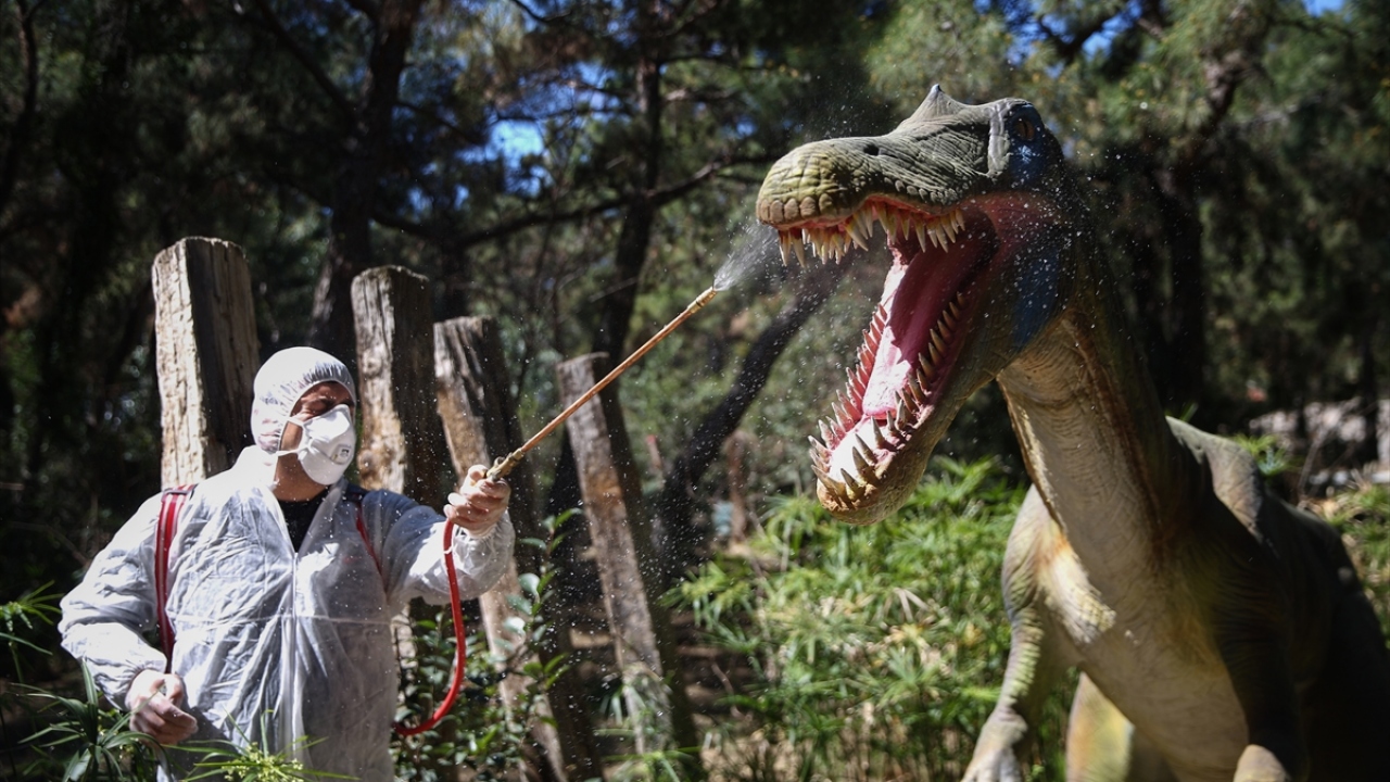Dinopark Genel Koordinatörü Feride Uygur, alanda ziyaretçilerin temas ettiği tüm alanların özel sıvılarla temizlendiğini kaydetti.