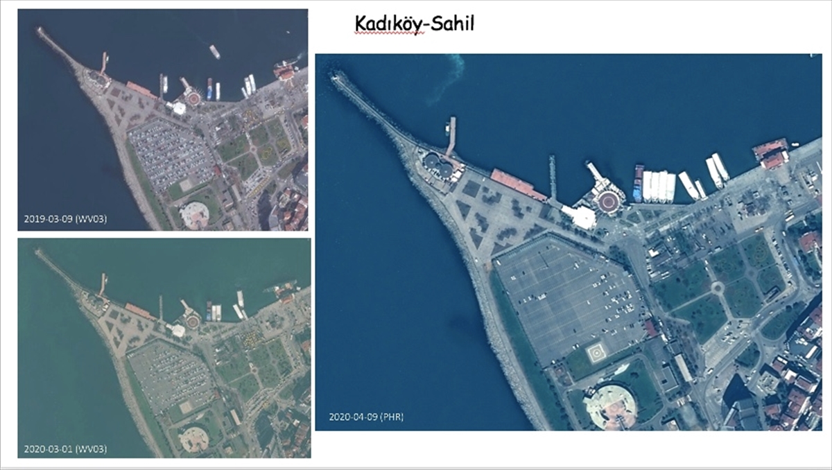 Kadıköy sahilinde 1-9 Mart ve 9 Nisan`da çekilen görüntülerde, yollardaki ve otoparklardaki araç yoğunluğunun gözle görülür bir şekilde azaldığı dikkati çekerken, hareketliliğin durma noktasına geldiği görüldü.