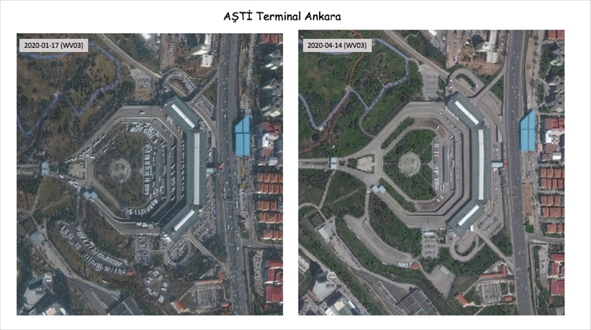 Ankara Şehirlerarası Terminal İşletmesi`nde (AŞTİ) 17 Ocak-14 Nisan tarihlerinde çekilen görüntüler karşılaştırıldığında, şehirlerarası seyahatlerin yasaklanmasının ardından alanda yolcu bekleyen otobüs sayısının yok denecek kadar azaldığı gözlendi. 