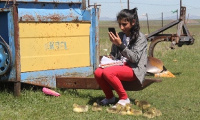 Kuş cıvıltıları eşliğinde EBA'dan derslerini takip ediyor