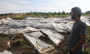 Hortumun vurduğu seralar drone ile görüntülendi