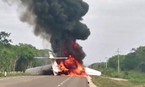 Meksika'da otoyola iniş yapan küçük uçak alev aldı