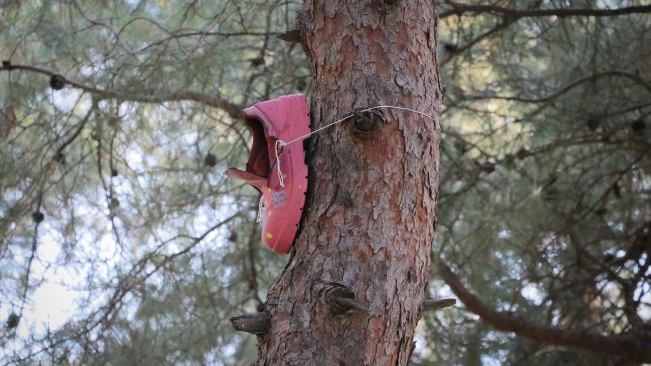 Atık konumundaki ayakkabıları değerlendirdiklerini belirten Kurt, bunları da doğaya renk katması için boyadıklarını ifade etti.