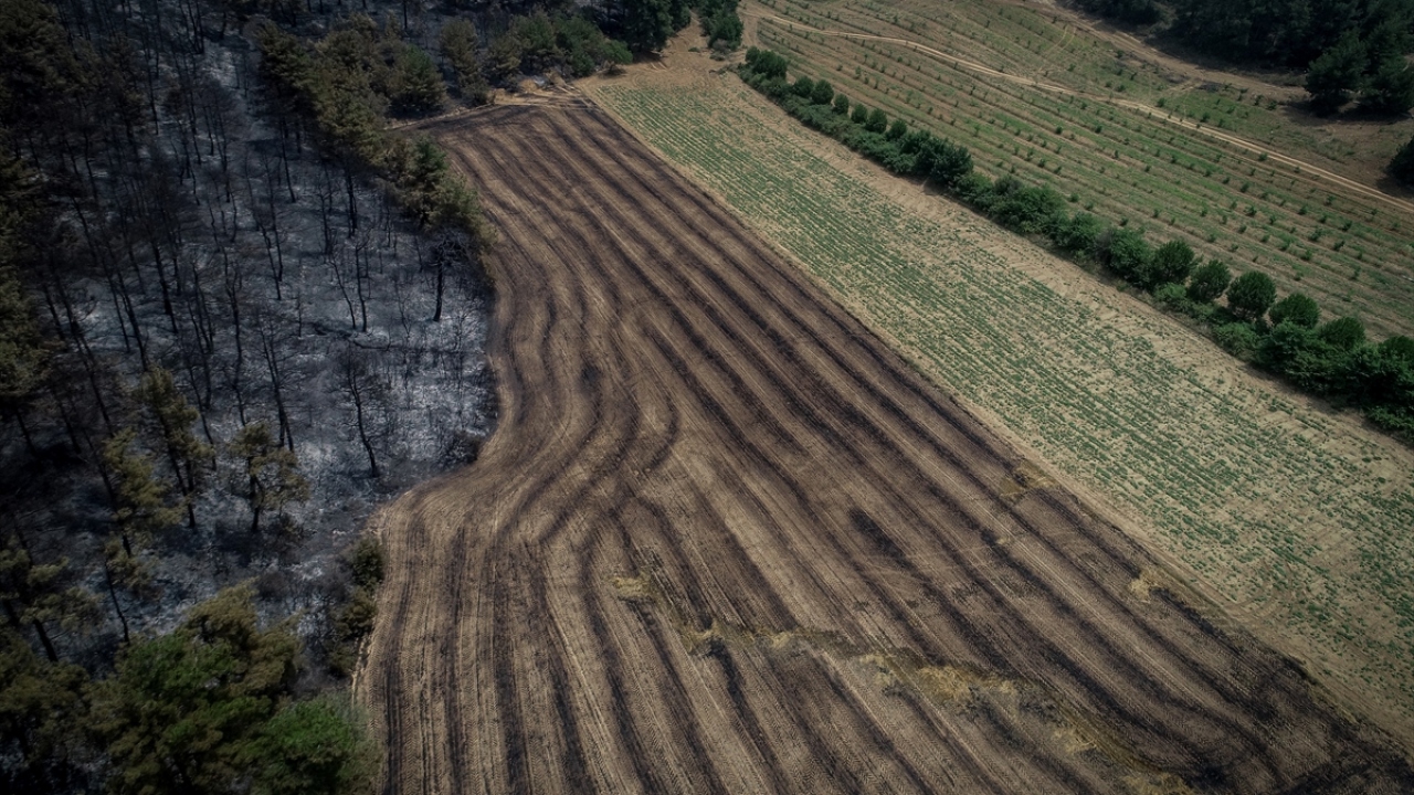 Çanakkale Orman Bölge Müdürlüğü ile çevre il ve ilçelerden gelen takviye ekiplerin desteğiyle kontrol altına alınmaya çalışılan yangına havadan müdahaleye akşam ara verildi.