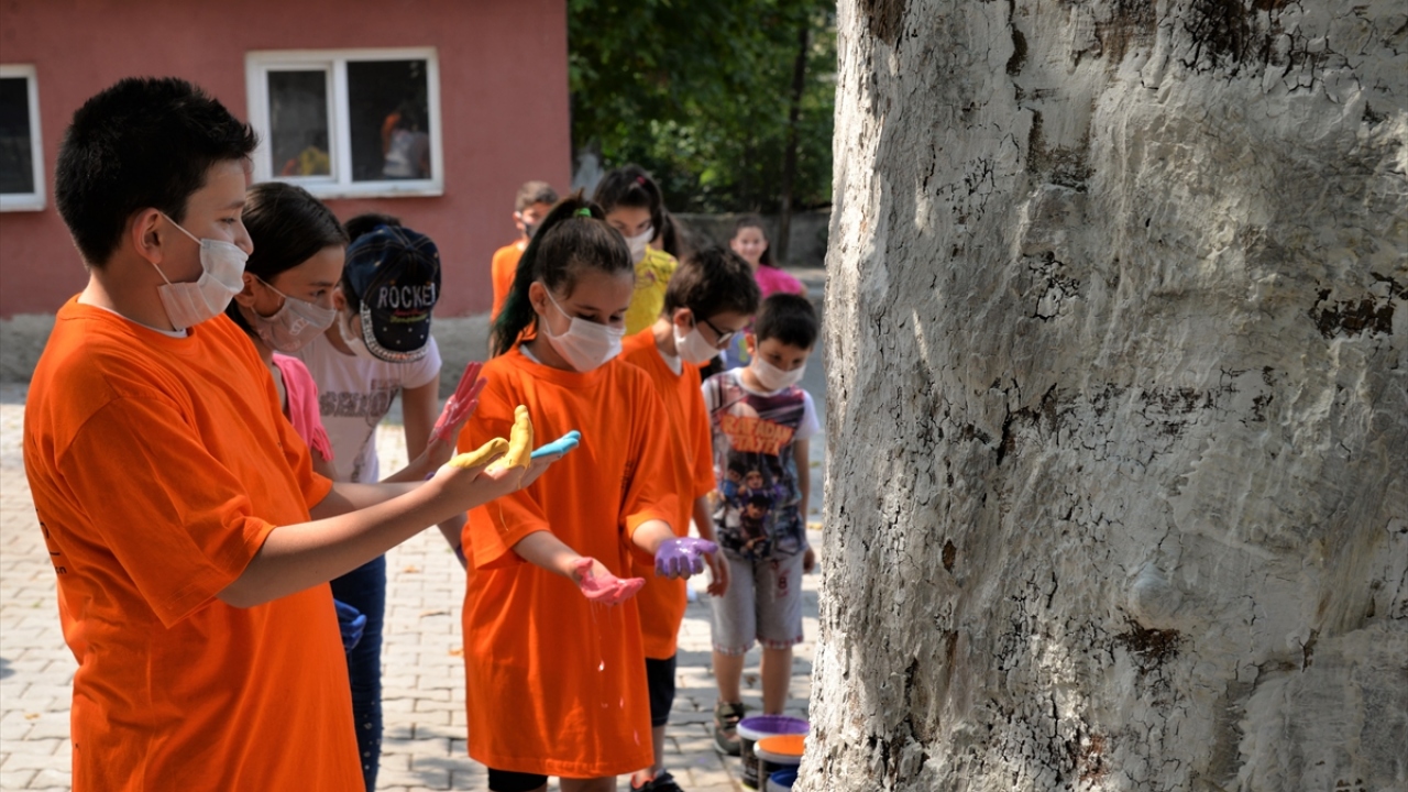 Arkadaşlarıyla birlikte çınar ağaçlarını zevkle boyadıklarını anlatan 10 yaşındaki Esin Esen de büyüdüğü zaman unutamayacağı bir etkinlik olduğunu aktardı.
