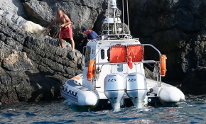 Adada mahsur kalan keçiyi Sahil Güvenlik kurtardı