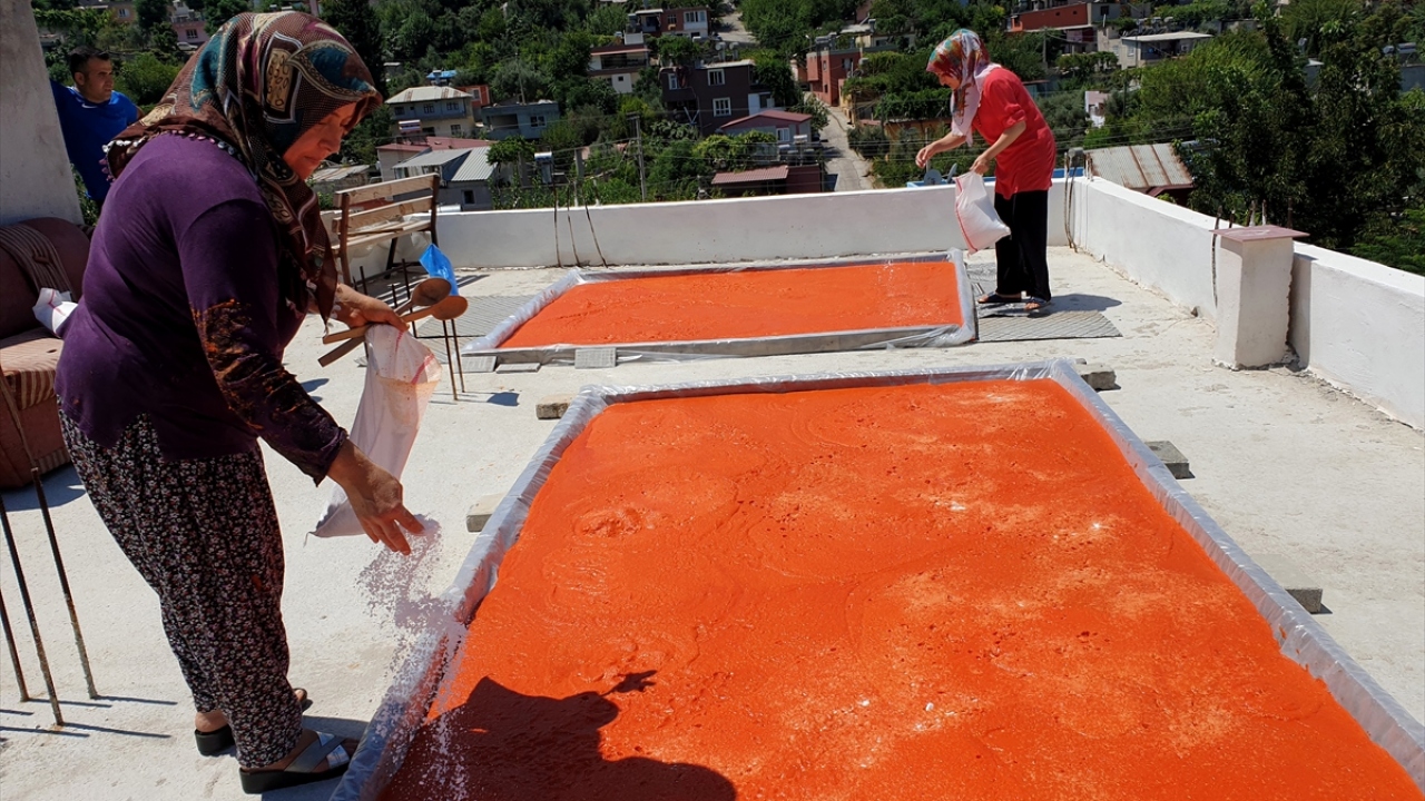 Ev hanımı Elif Gedik de toplanmasından temizlenmesine kadar meşakkatli bir iş olan salça yapımını yardımlaşarak gerçekleştirdiklerini söyledi.