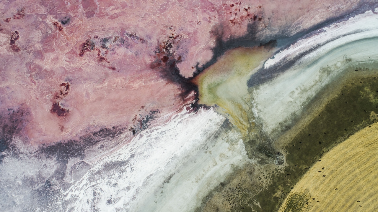 Daha önce flamingolar dahil birçok kuşun yaşam alanı olan Küçük Göl`ün renkleri, kuraklığın izleriyle birleşince görsel güzellik oluşturdu.