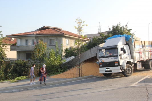 Sakaryada mısır yüklü kamyon evin bahçesine girdi: 1 yaralı