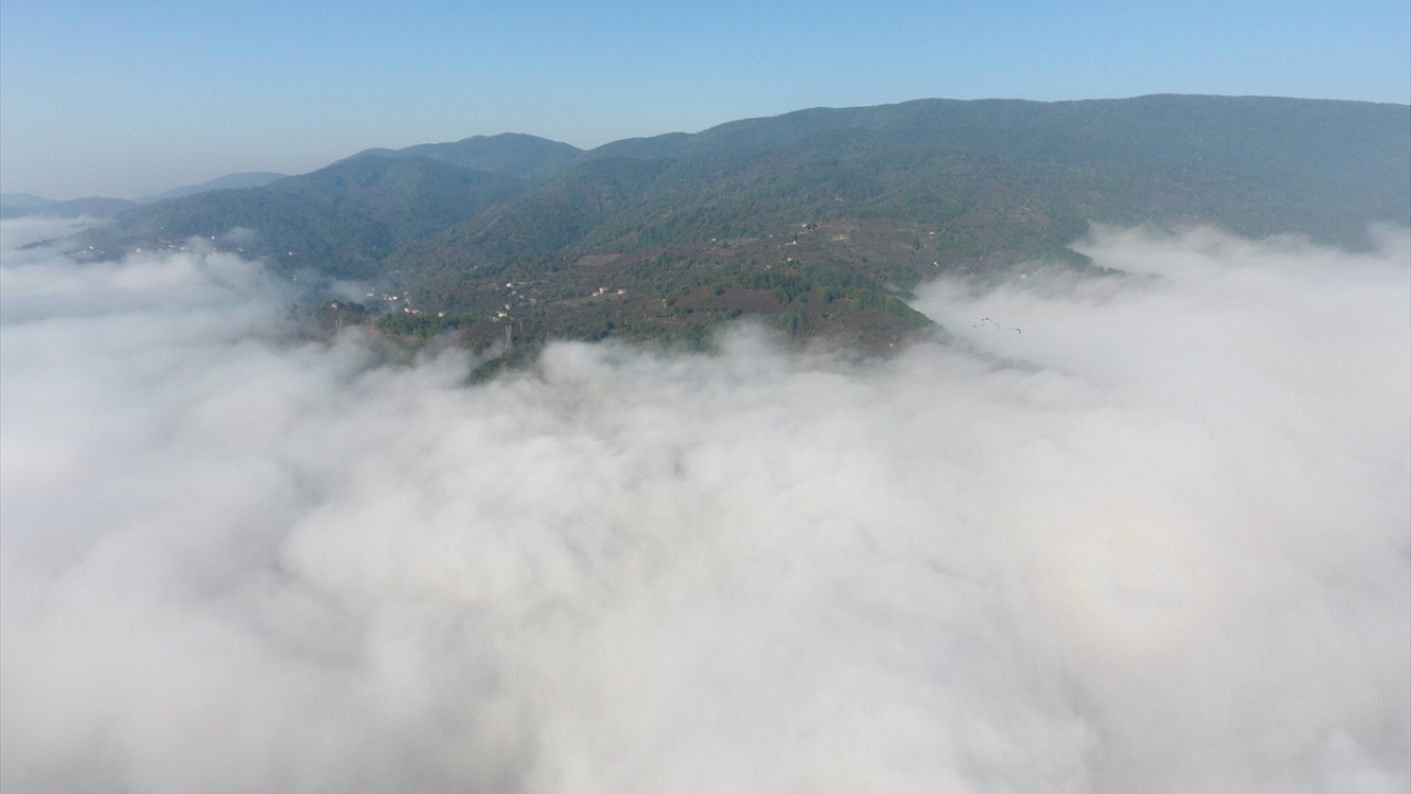 D-655 Batı Karadeniz Düzce-Zonguldak bağlantı yolunun Şifalı Su, Tepeköy ve Kabalak mevkilerinde etkili olan sis dağların yamaçlarını kapladı. 
