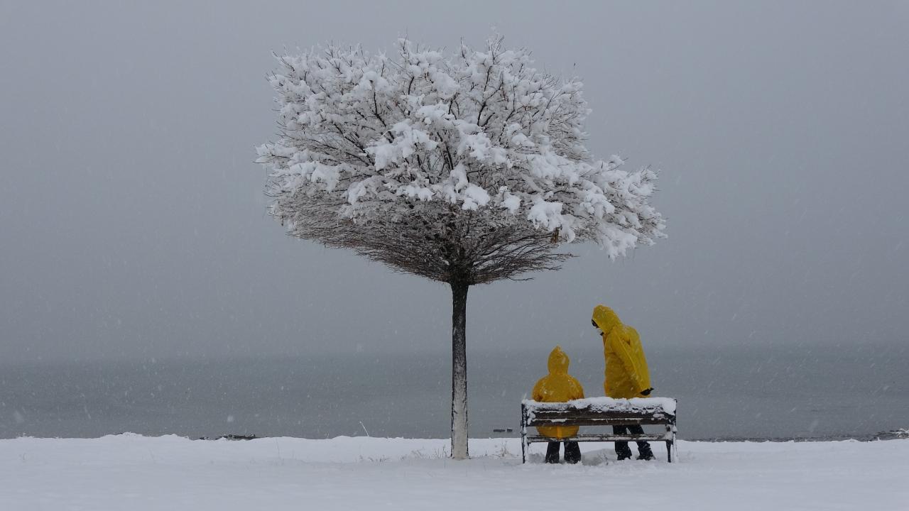 Kar nedeniyle kent merkezi ve yüksek kesimler beyaza büründü. 