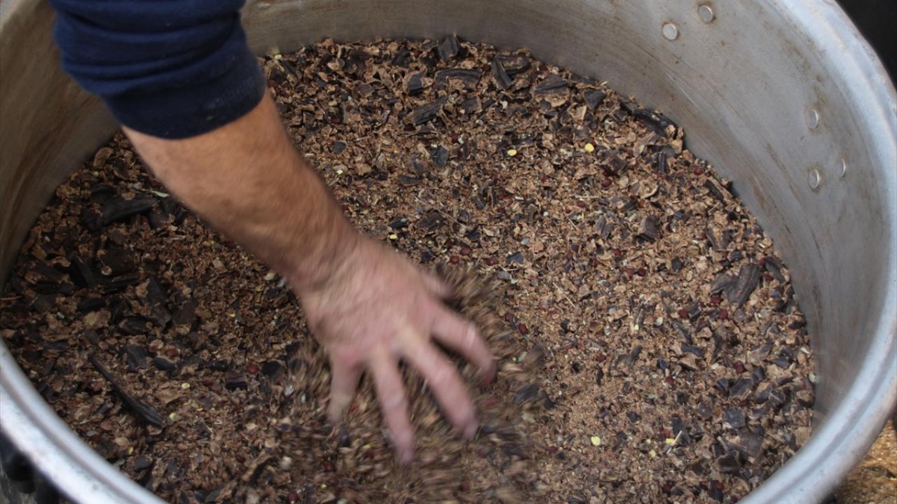 Çuvallardan çıkarılan ürünler, kazanlarda saatlerce kaynatılıp dinlendirilmesinin ardından pekmeze dönüşüyor.