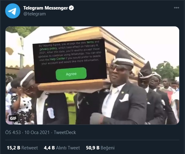 Telegram`dan WhatsApp`a "Ganalı Cenaze Dansçıları" göndermesi