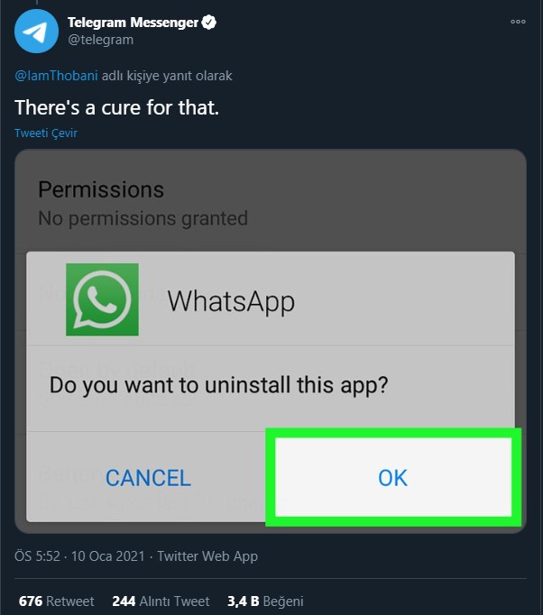 Telegram`dan WhatsApp`a gönderme