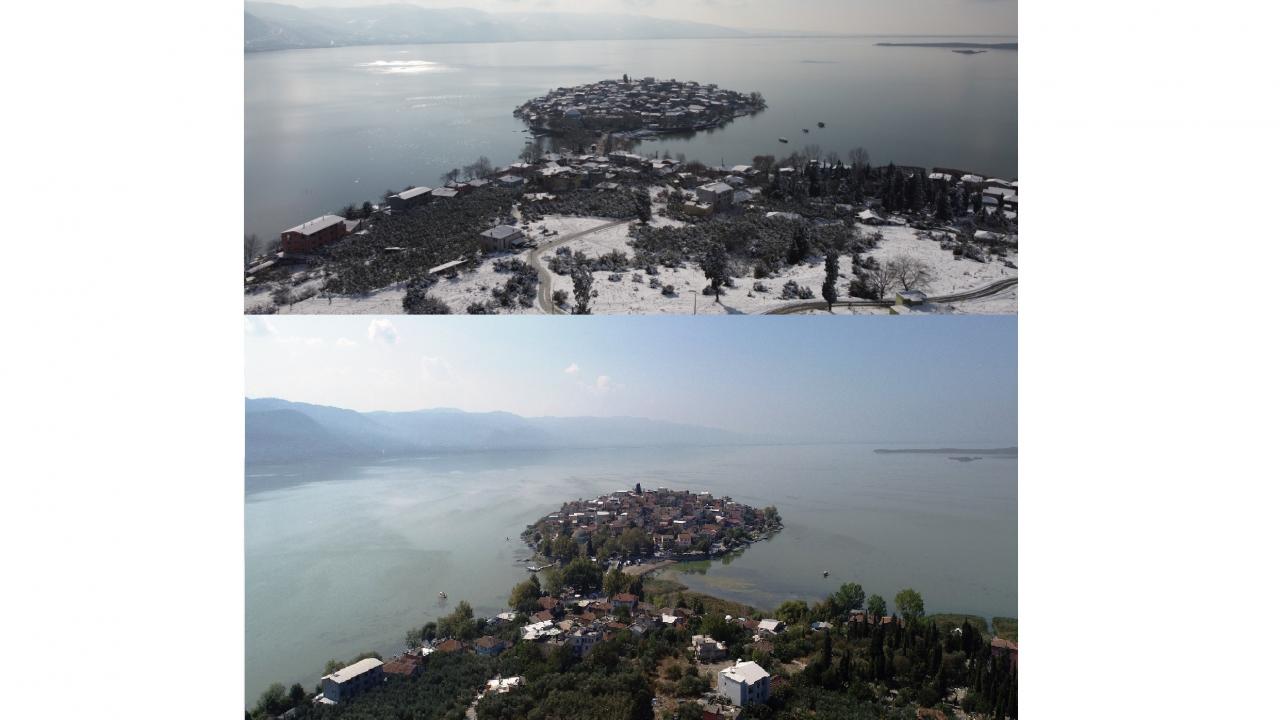 Doğaseverler için Gölyazı’nın geçtiğimiz yıl  yaz döneminde çekilen fotoğrafları ile kar altındaki hali birleştirildi. 