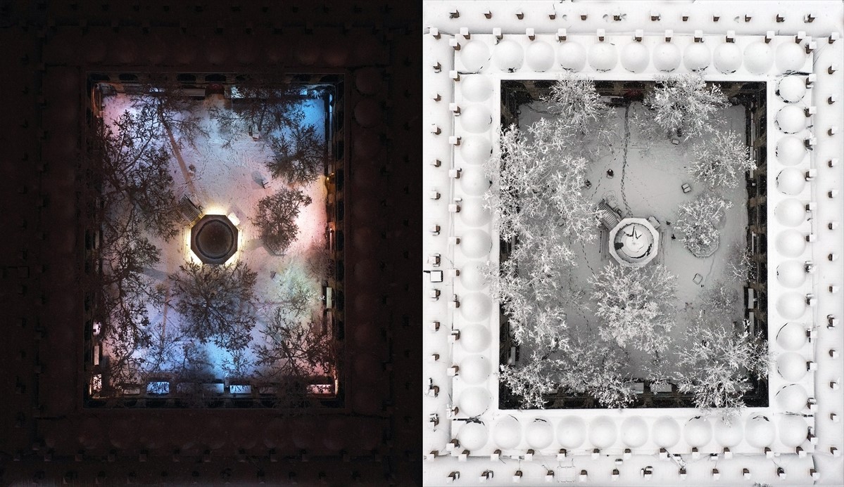 Fotoğrafta gece ve gündüz aynı açılardan Kozahan görülüyor.