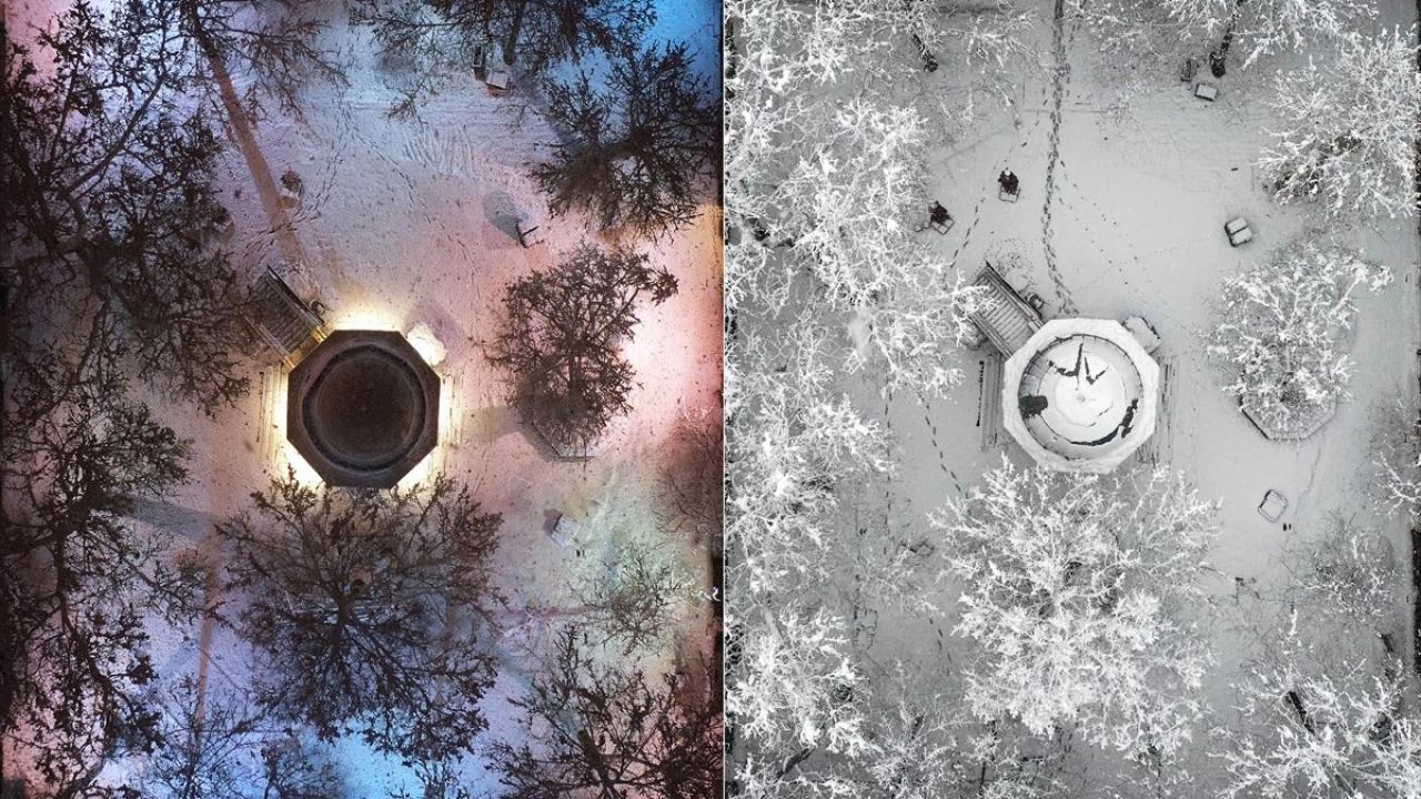 Fotoğrafta gece ve gündüz aynı açılardan Kozahan görülüyor.