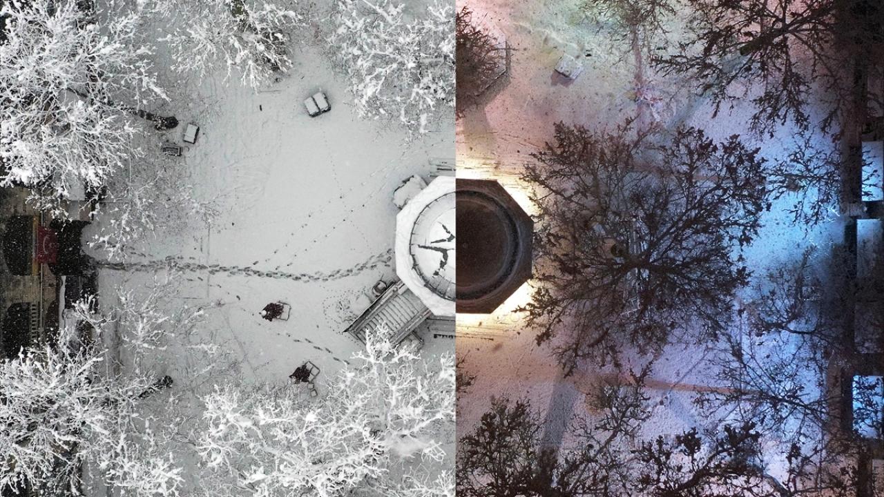 Fotoğrafta gece ve gündüz aynı açılardan Kozahan görülüyor.