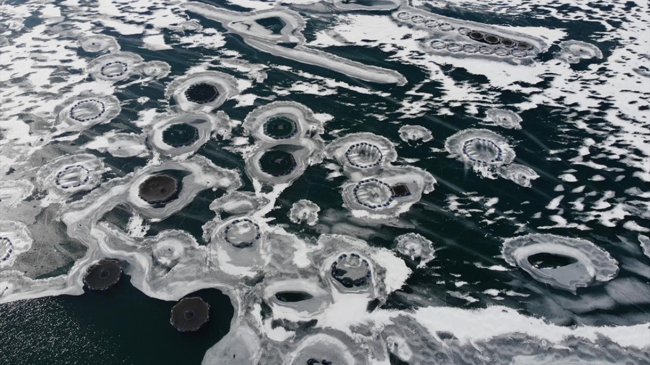 Demirözü ilçesinde tarım arazilerinin sulanması amacıyla inşa edilen Demirözü Barajı gölünün de yüzeyi buz tuttu.