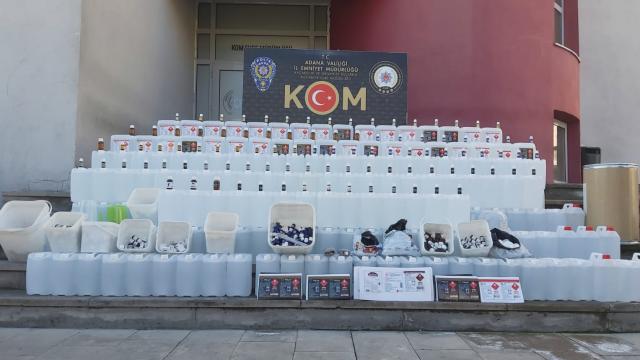 Adanada sahte içki imalathanelerine operasyon düzenlendi 1323 litre etil alkol ele geçirildi
