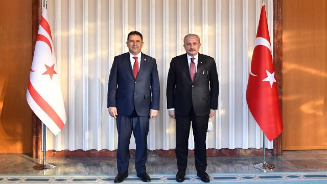 TBMM Başkanı Şentop ile KKTC Başbakanı Saner Mecliste görüştü