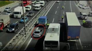 Emniyet şeridini ihlal eden sürücü dron ile yakalandı