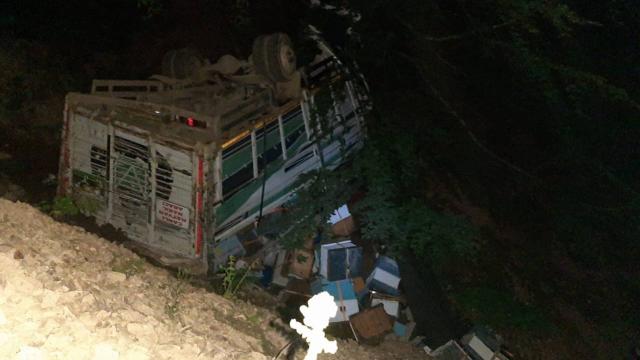 Arı kovanı yüklü kamyon uçuruma devrildi: 3 yaralı