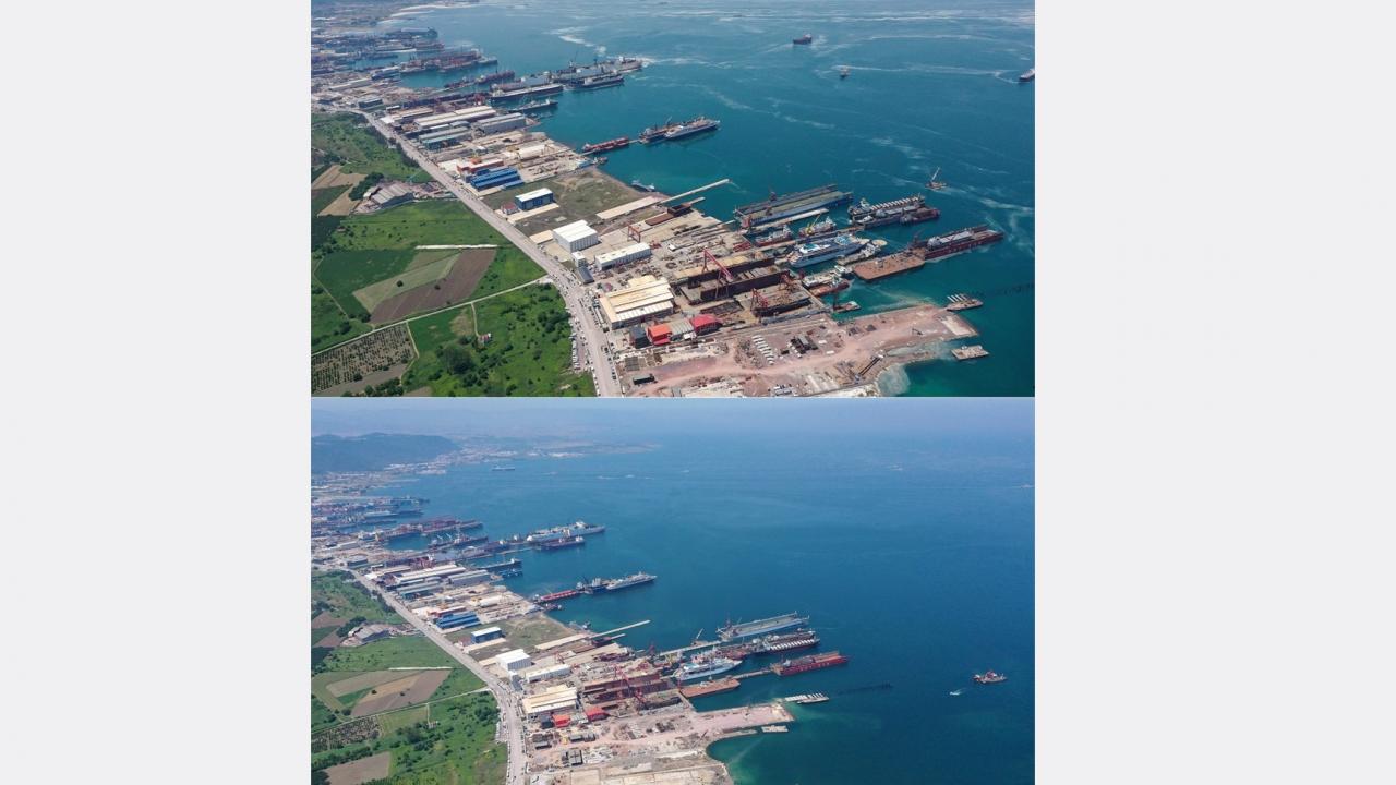 Fotoğrafta Altınova ilçesinde tersaneler bölgesindeki değişim görülüyor.