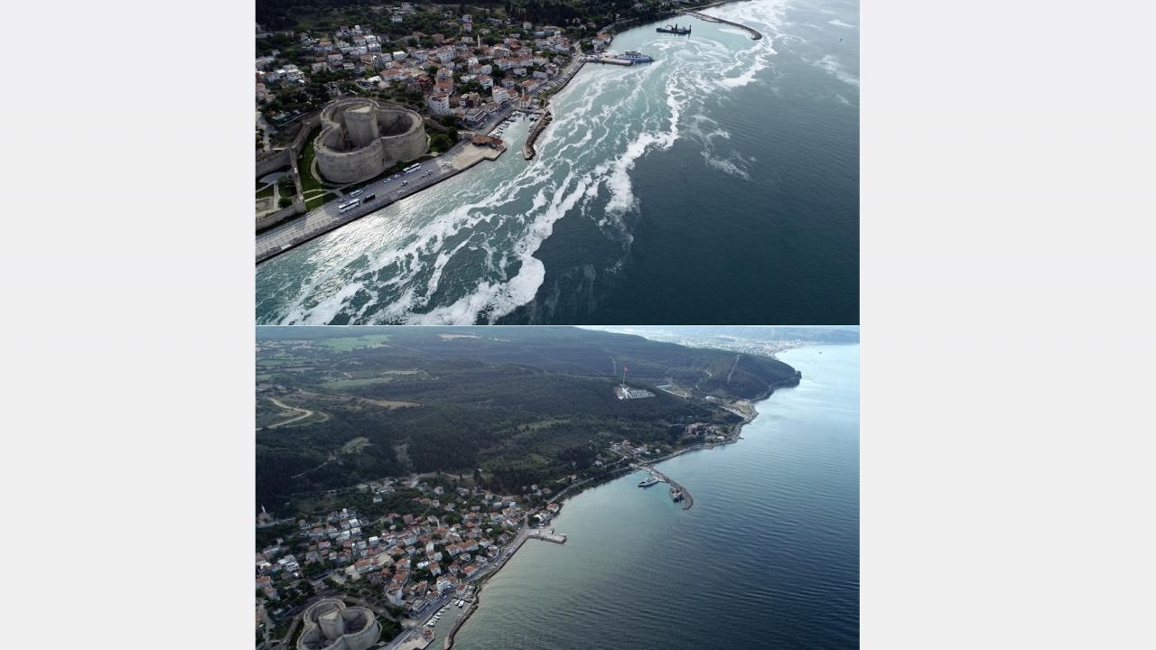 Fotoğrafta Kilitbahir Kalesi kıyısı ve açıklarındaki değişim görülüyor.