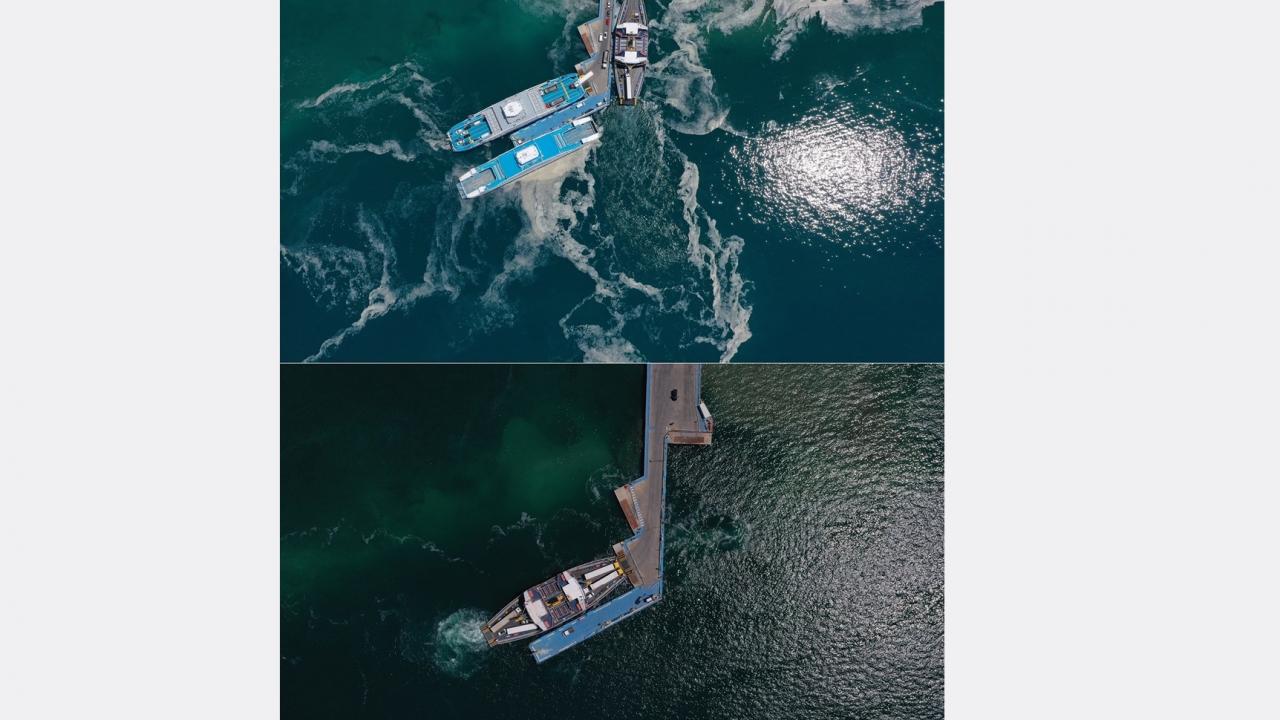 Fotoğrafta Lapseki ilçesinde feribot iskelesi kıyısındaki değişim görülüyor.