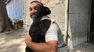 ‘Kara’ her sabah sahibini kapıda kucaklayarak karşılıyor