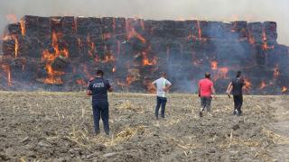 Adana’da mısır silajı balyalarının bulunduğu tarlada yangın çıktı