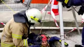 Kanalizasyon çukuruna düşen kediyi itfaiye kurtardı