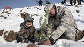 Mehmetçik çorak tepeleri fidanla buluşturdu