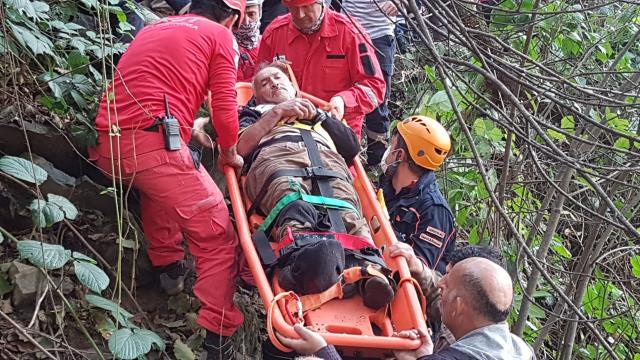 Giresunda ağaç keserken uçuruma yuvarlanan kişi kurtarıldı