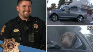 ABD'de polis yanan arabanın içinde mahsur kalan köpeği kurtardı