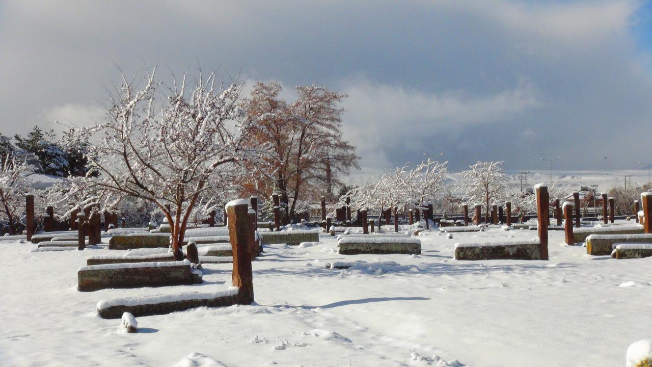 Kar yağışı sonrasında mezarlıkta ortaya çıkan kartpostallık görüntüleri fotoğraflayan doğa fotoğrafçısı Serdar Adıyaman;