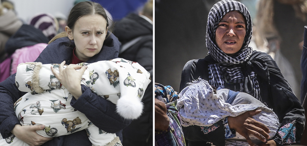 Anneler kucaklarındaki bebekleriyle ülkedeki savaştan kaçtı
