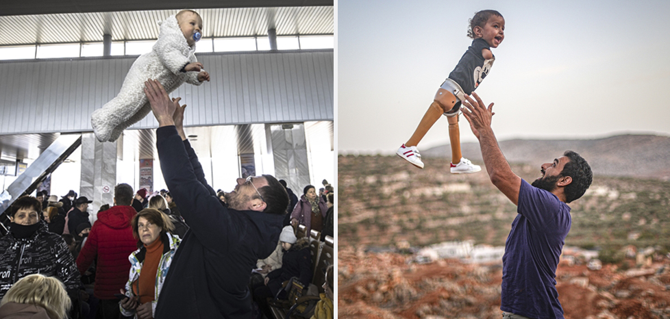 Babaların bebeklerine sevgi gösterisi, simge fotoğraflar arasında