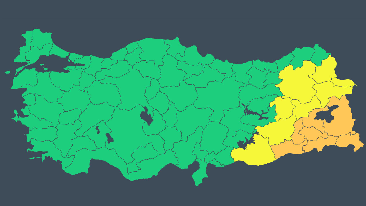 8 il için `sarı` 7 il için `turuncu` uyarı