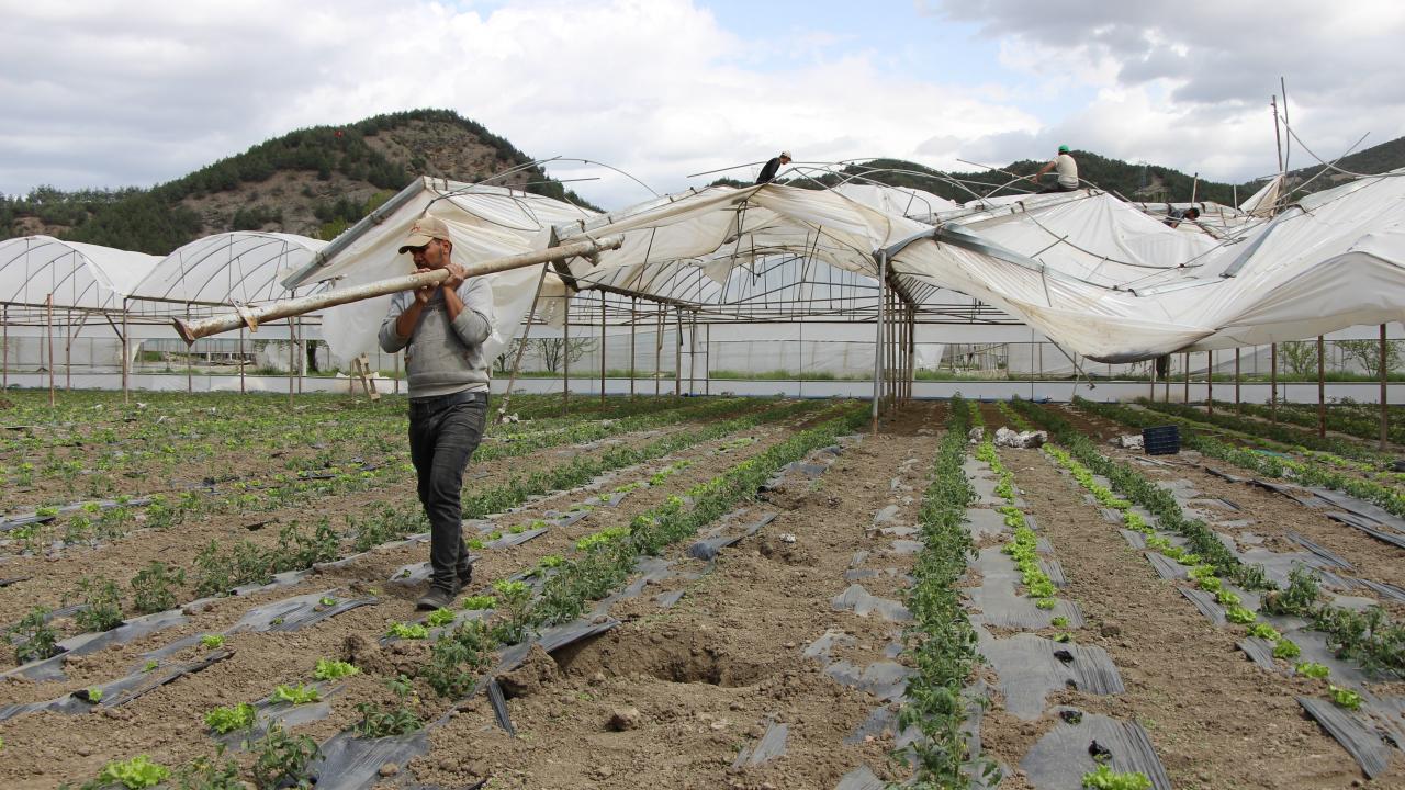 "Karın yıktığı seraları bu sefer de fırtına vurdu"