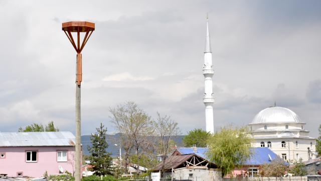 Erzurumda leyleklerin yıkılan yuvaları yenilendi